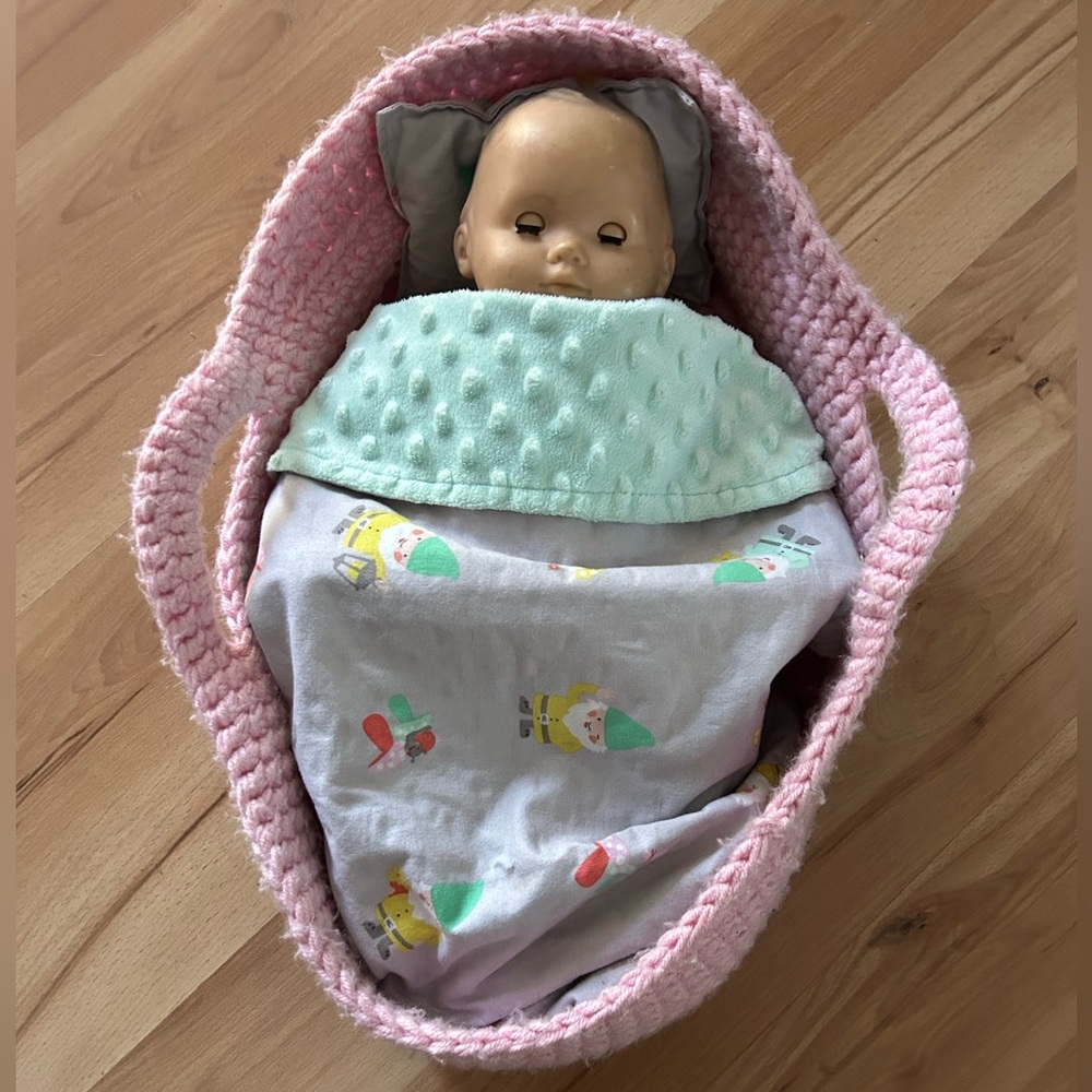 Handmade Baby Doll Carrier with Matching Pillow & Minky Blanket x 2 - Picture 14 of 15